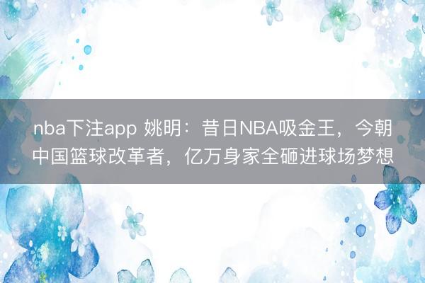 nba下注app 姚明：昔日NBA吸金王，今朝中国篮球改革者，亿万身家全砸进球场梦想