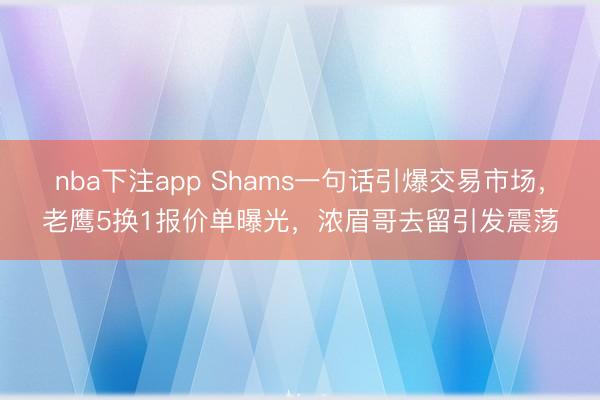 nba下注app Shams一句话引爆交易市场,老鹰5换1报价单曝光,浓眉哥去留引发震荡