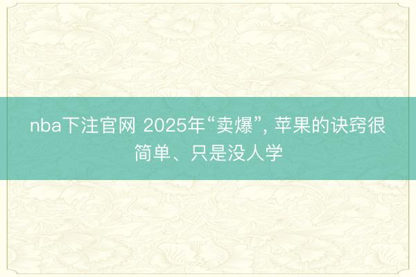 nba下注官网 2025年“卖爆”, 苹果的诀窍很简单、只是没人学