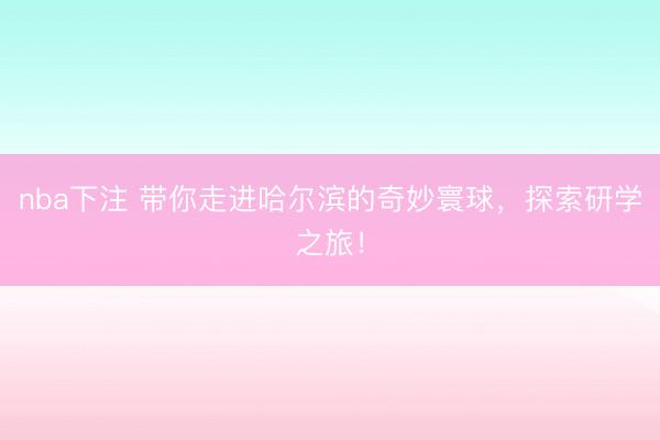 nba下注 带你走进哈尔滨的奇妙寰球,探索研学之旅!