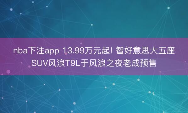 nba下注app 13.99万元起! 智好意思大五座SUV风浪T9L于风浪之夜老成预售