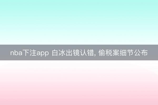 nba下注app 白冰出镜认错， 偷税案细节公布