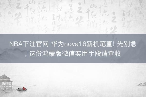 NBA下注官网 华为nova16新机笔直! 先别急, 这份鸿蒙版微信实用手段请查收